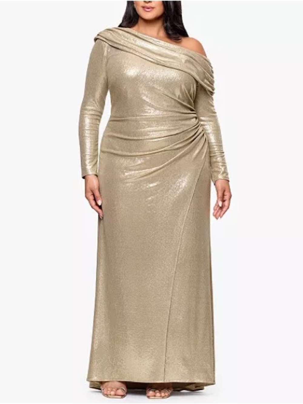 Betsy Adam Plus Size Asymmetrical Neck Gown